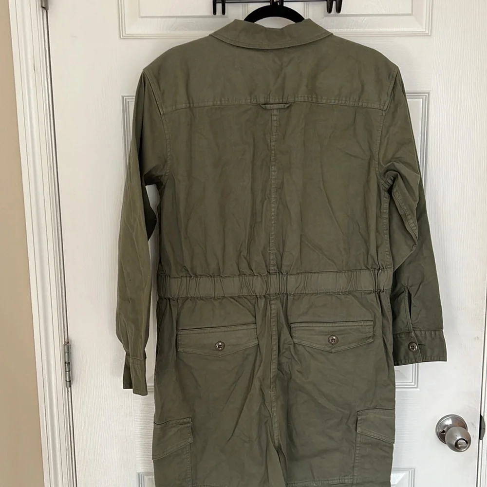 Alex Mill Long Sleeve Button Up Cargo Cotton Jumpsuit Size L Olive Green - Picture 11 of 11